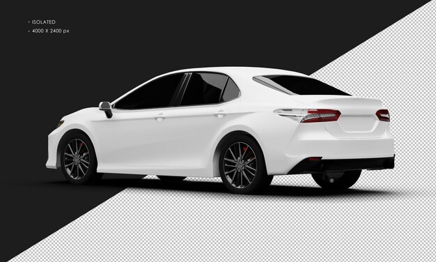Carro sedã de cidade elegante de luxo branco fosco isolado realista da vista traseira esquerda