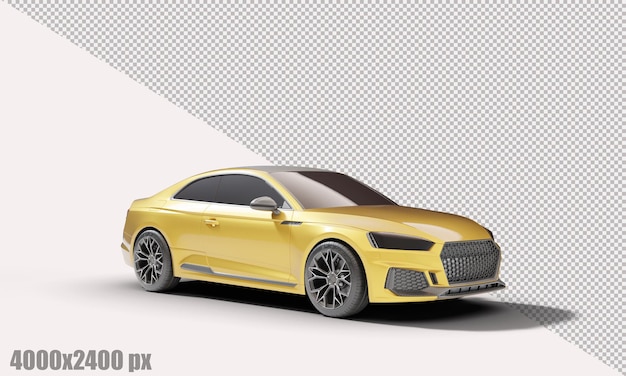 Carro sedan amarelo realista em renderização 3d