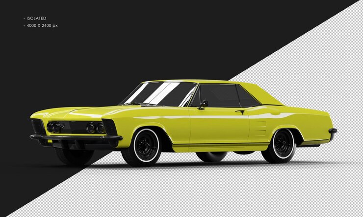 PSD carro sedan elegante clássico amarelo realista isolado da vista frontal esquerda