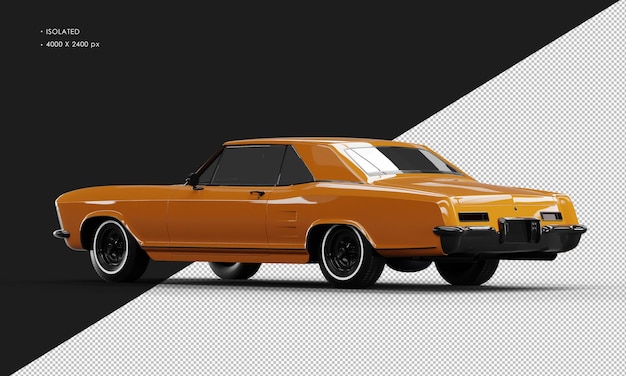 Carro sedan elegante clássico laranja brilhante realista isolado da vista traseira esquerda