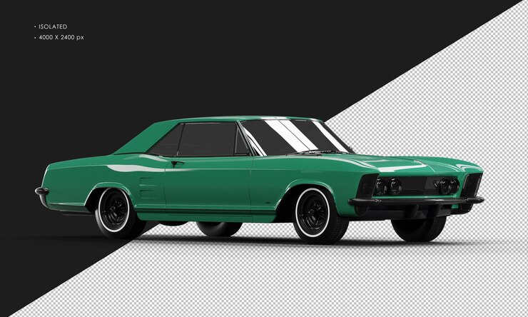 PSD carro sedan elegante clássico verde realista isolado da vista frontal direita