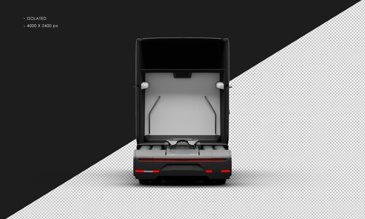 PSD carro semi-caminhão totalmente elétrico realista branco fosco isolado da vista traseira