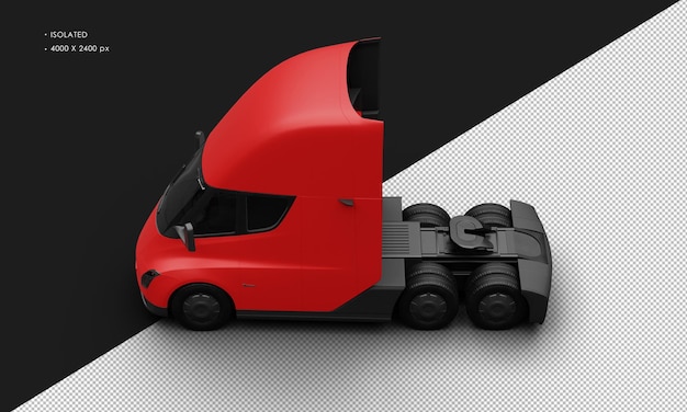 Carro semi-caminhão totalmente elétrico vermelho fosco realista isolado da vista superior esquerda