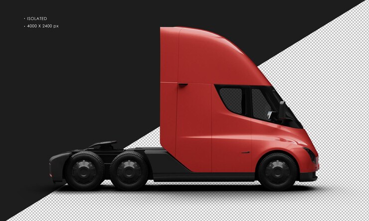PSD carro semi-carretero totalmente eléctrico metálico rojo realista aislado desde el lado derecho