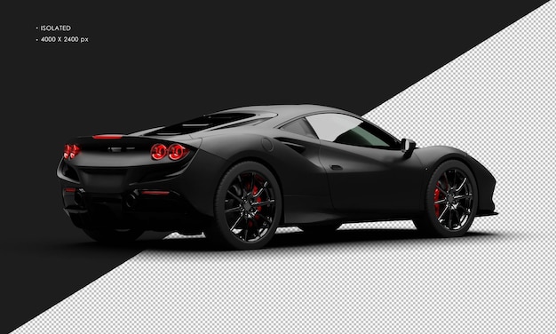 Carro super esportivo preto fosco realista isolado de alto desempenho da vista traseira direita