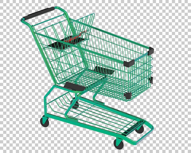 Carro de supermercado en la ilustración de renderizado 3d de fondo transparente