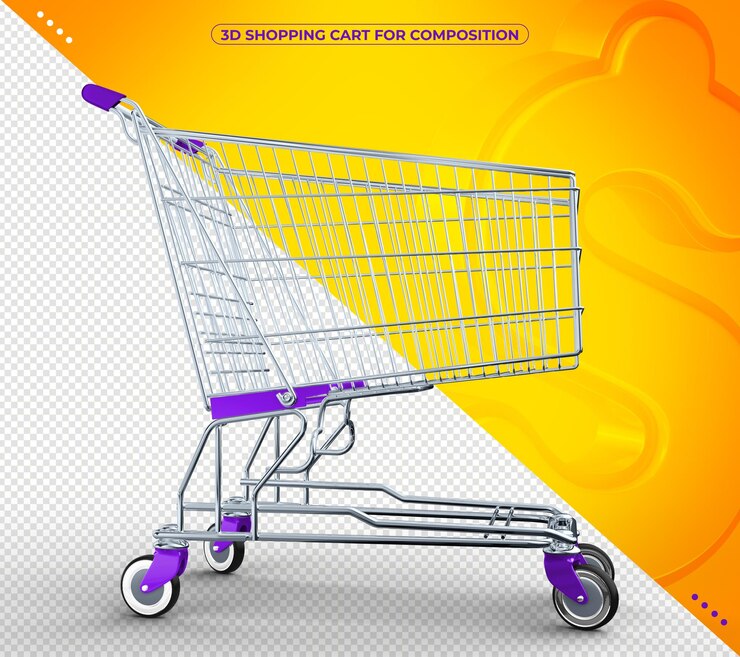 PSD carro de supermercado violeta 3d en representación 3d aislada