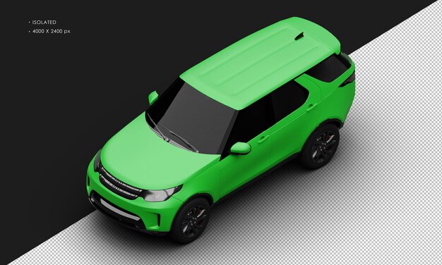 Carro SUV moderno realista isolado fosco verde elegante da vista frontal superior esquerda