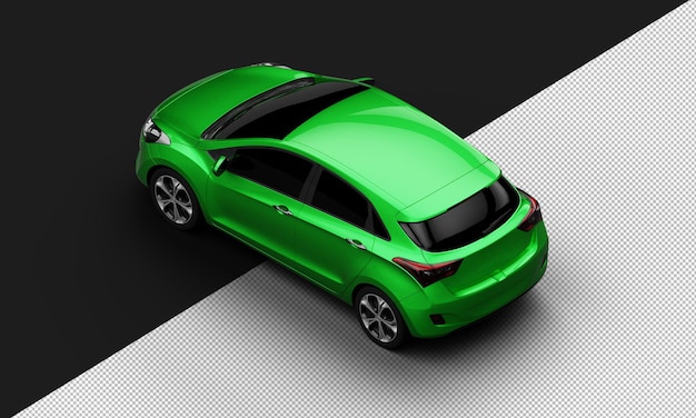 Carro urbano moderno, realista, brilhante, verde metálico, isolado, da vista traseira superior esquerda