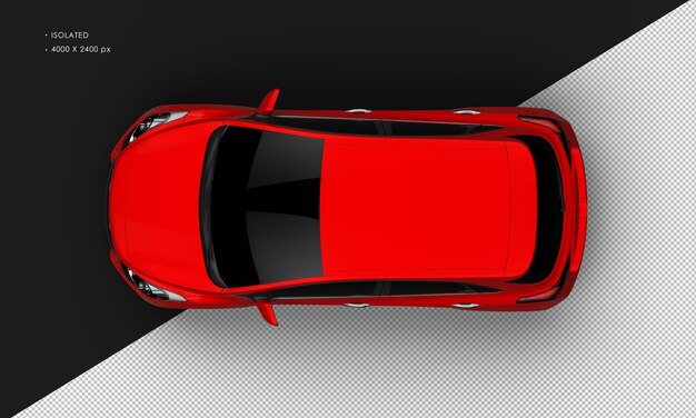 Carro urbano moderno vermelho metálico brilhante isolado realista da vista superior