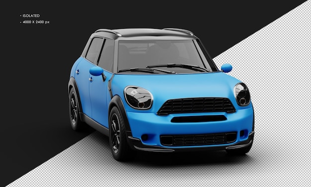PSD carro urbano pequeno e moderno de luxo azul fosco realista isolado da vista de ângulo frontal direito