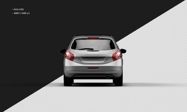 Carro urbano pequeno, realista, brilhante, cinza, metálico, isolado, da visão traseira