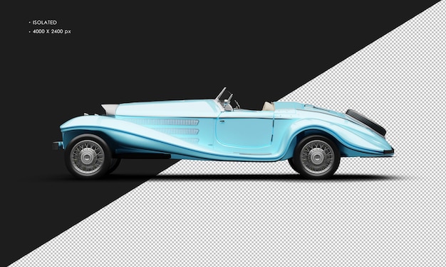 Carro vintage clássico elegante azul metálico isolado realista da vista do lado esquerdo
