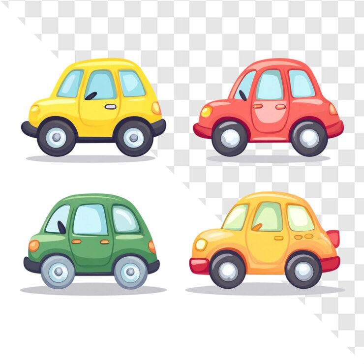 PSD carros de desenho animado coloridos, veículos bonitos, passeios felizes, viagens alegres.
