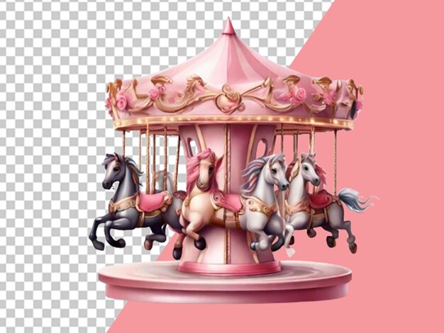 Un Carrousel Rose Avec De Mignons Chevaux.