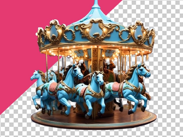 El carrusel azul predeterminado con caballos lindos