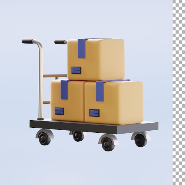 PSD cart dolly und boxen 3d-render