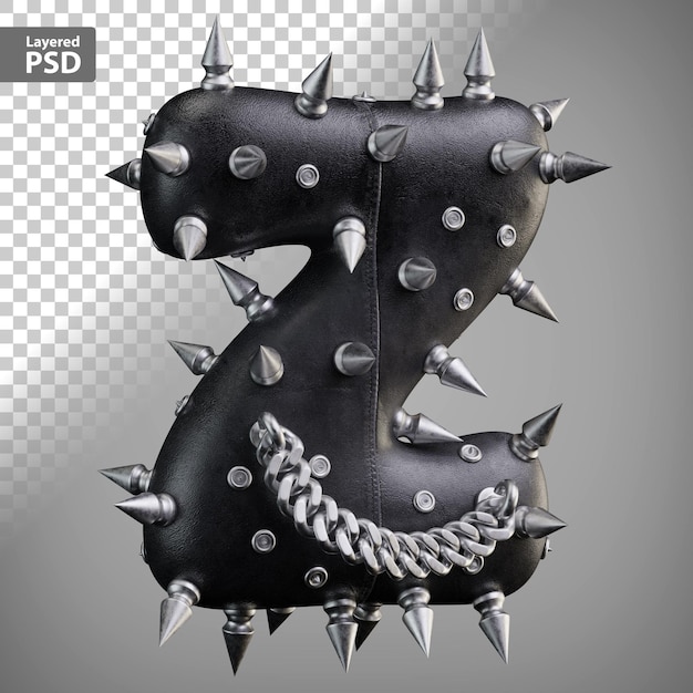 PSD carta 3d de couro com pontas de metal e corrente