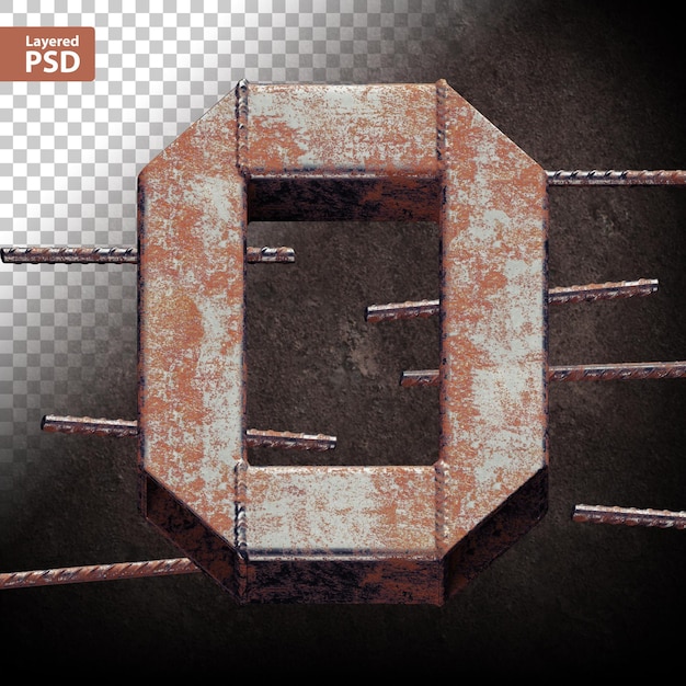 PSD carta 3d feita de tubos de metal grunge soldados