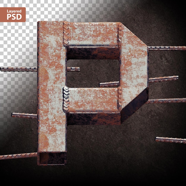 PSD carta 3d feita de tubos de metal grunge soldados