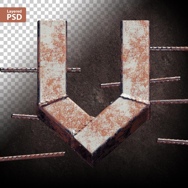 PSD carta 3d feita de tubos de metal grunge soldados