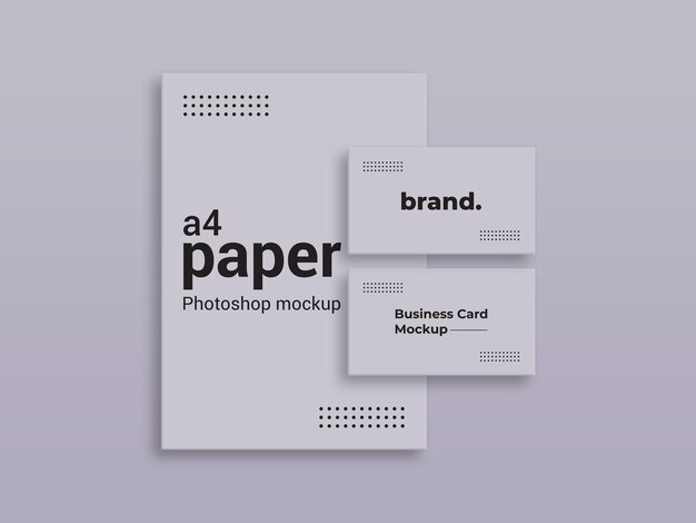 Carta A4 con biglietto da visita Mockup