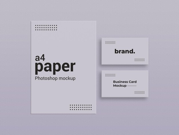 Carta a4 minimalista con mockup di biglietti da visita