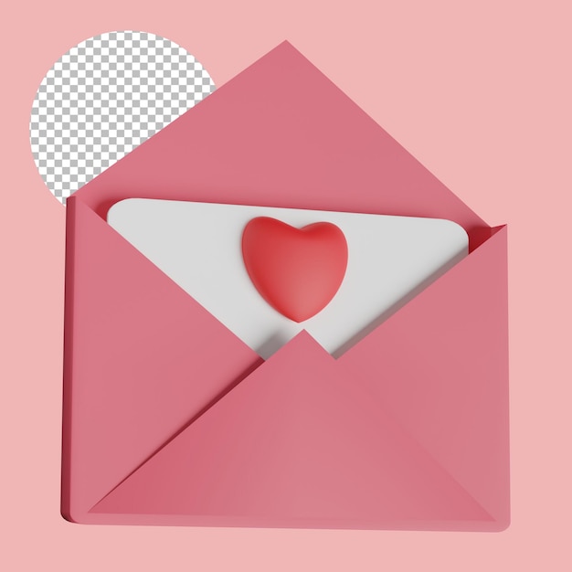 PSD carta de amor rosa sobre 3d icono fondo transparente