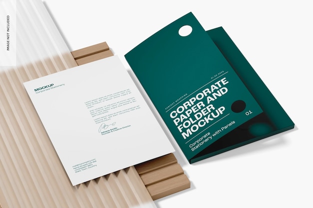 Carta aziendale e mockup di cartelle, prospettiva