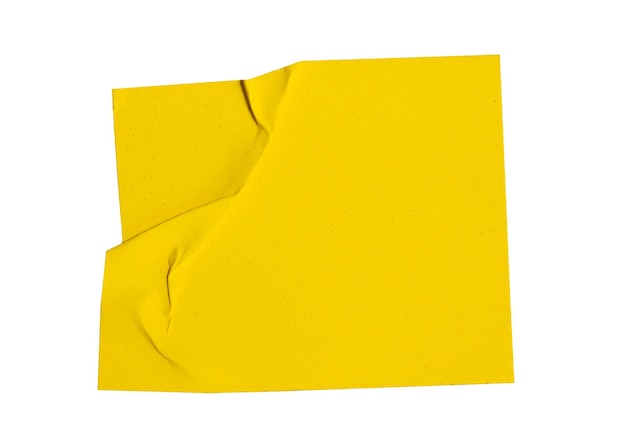 Carta bianca con adesivo giallo arrugginito, carta ammaccata, carta per biglietti con sfondo trasparente