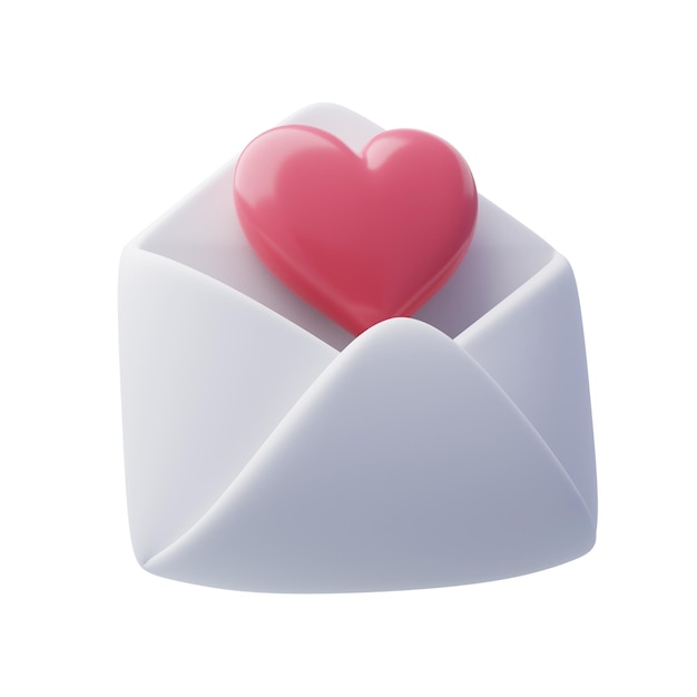 Carta de correo abierta 3D con concepto de día de San Valentín de aniversario de corazón