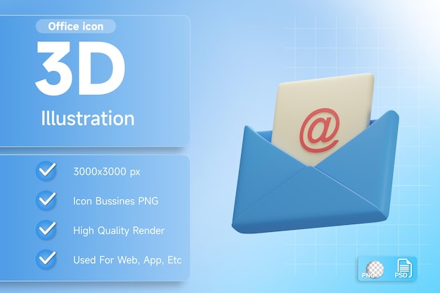 PSD carta de correo de oficina de ilustración 3d