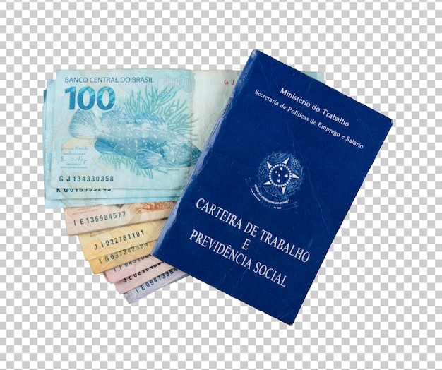 Carta di lavoro brasiliana in cima alle banconote dei soldi del Brasile png sfondo trasparente
