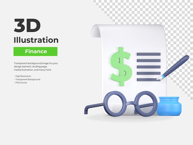 PSD carta de dinero informe financiero 3d icono ilustración