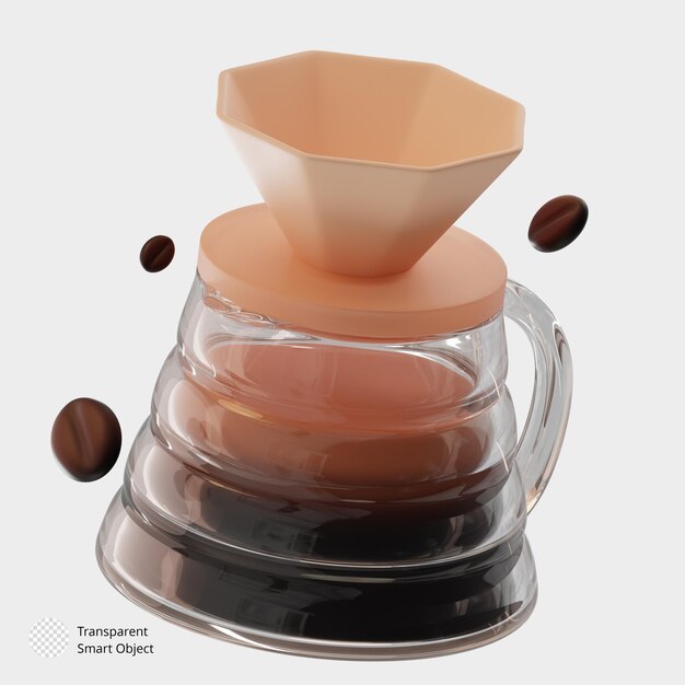 carta filtrante per caffè con chicchi di caffè volanti illustrazione di rendering 3D isolata