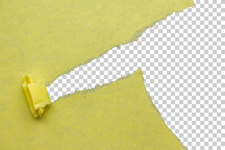 PSD carta gialla strappata su carta di sfondo trasparente tagliata come elemento di design