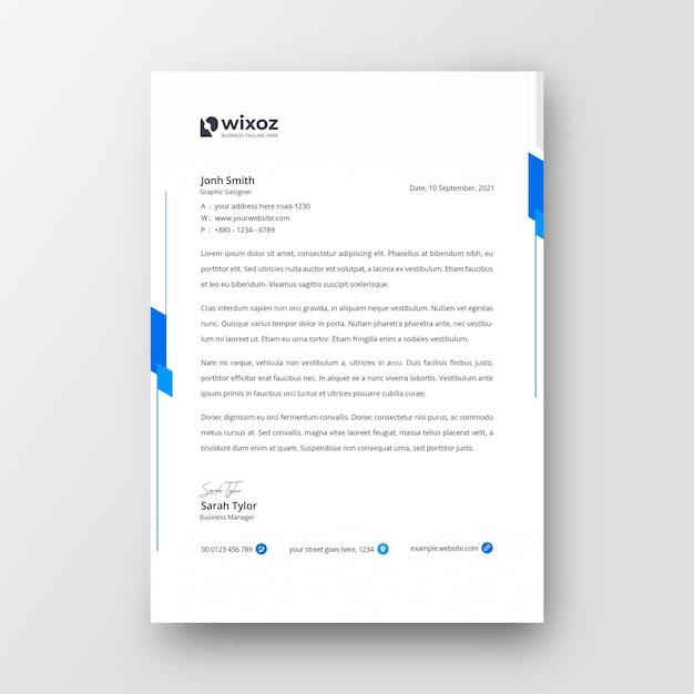 Carta intestata moderna dell'azienda con forma blu
