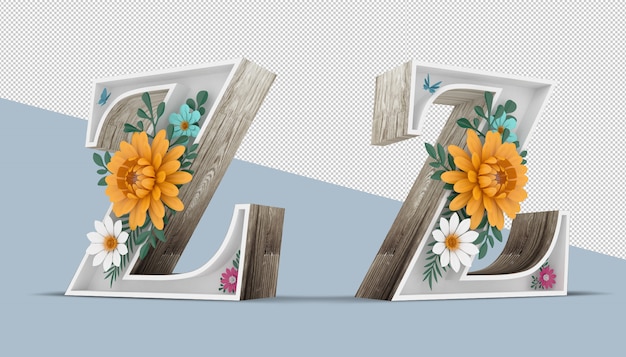 PSD carta de madera con decoración de flores de colores