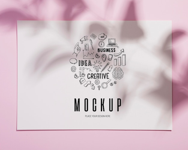 Carta mock-up vista frontale e foglie ombre