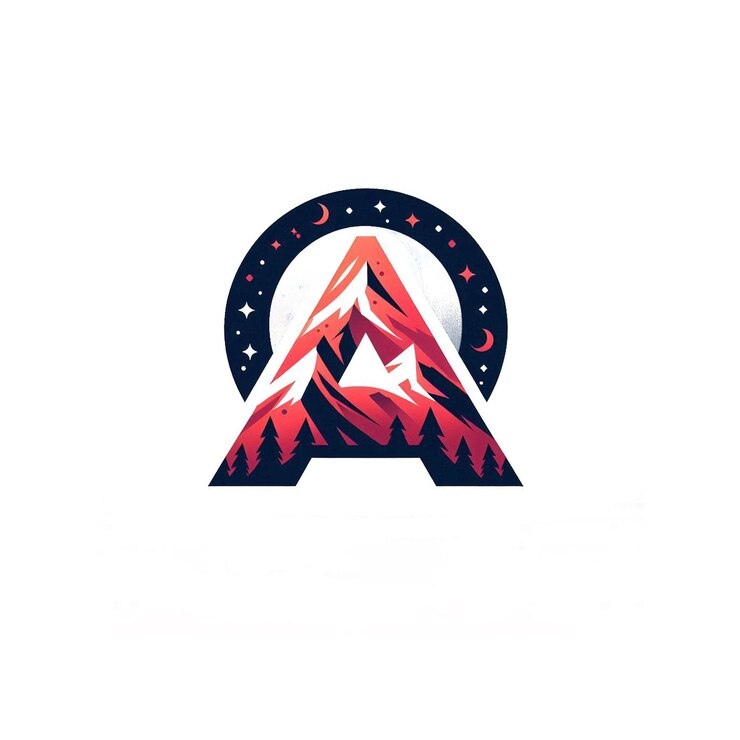 Carta Montaña Un logotipo con luna y estrellas