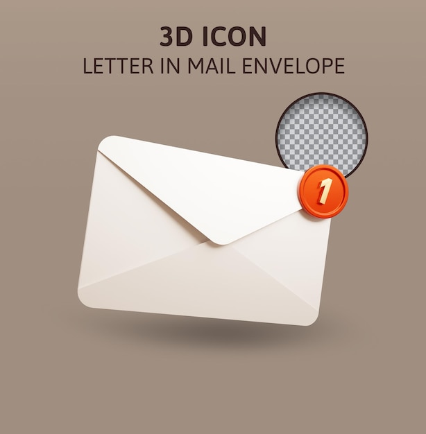 carta na ilustração de renderização 3d de envelope de correio