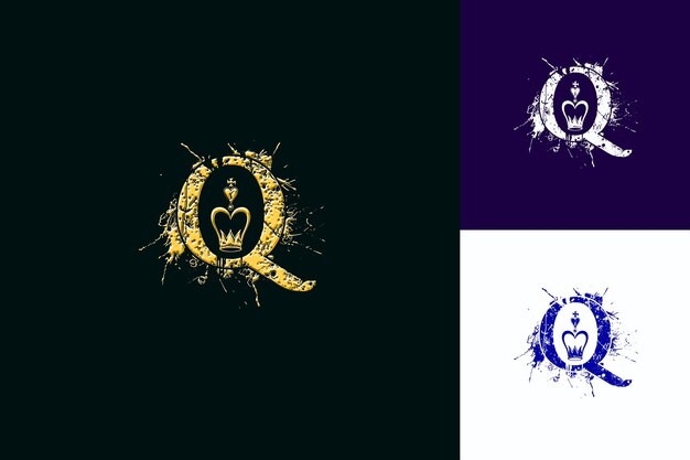 Carta Q con estilo de diseño de logotipo Grunge con Q en forma de naturaleza Colecciones vectoriales abstractas