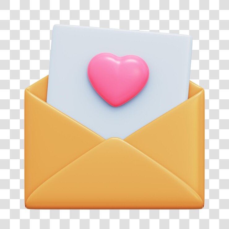 PSD carta romântica renderização 3d ícone isolado fundo transparente