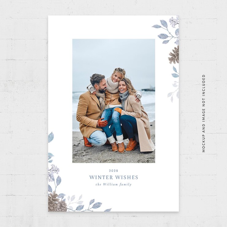 PSD cartão com foto de família de inverno modelo de folheto 4x6 em psd com tema simples v1