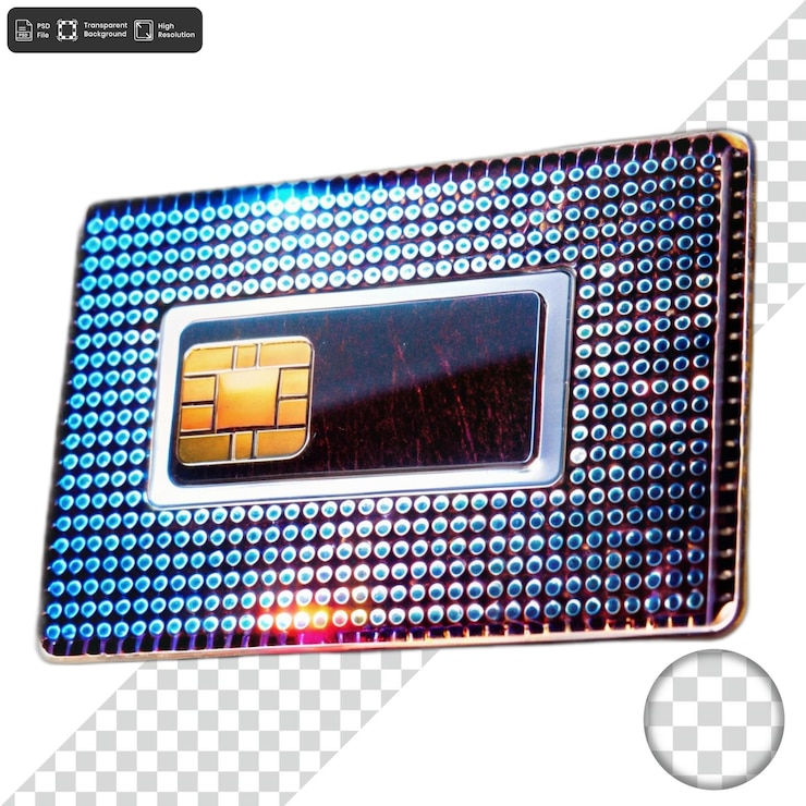 PSD cartão de chip azul e dourado com fundo pontilhado
