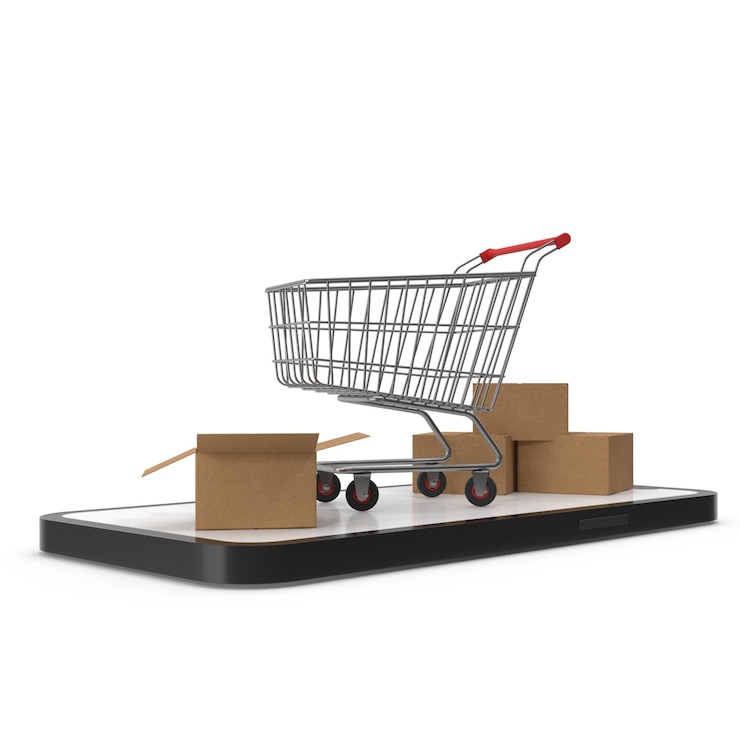 PSD cartão de compras de smartphone amp 4 caixas compras on-line facilidade