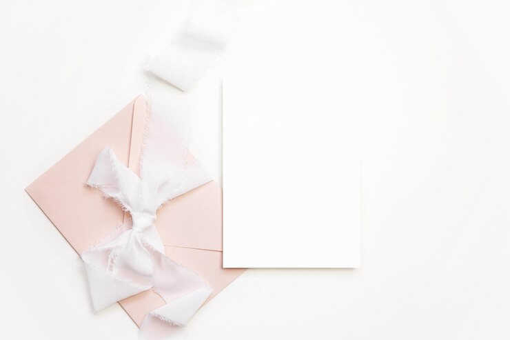 PSD cartão de convite branco 5x7 com envelope rosa