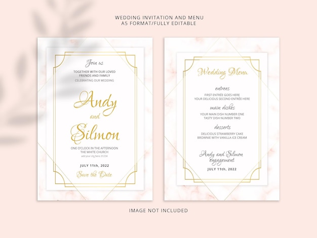 Cartão de convite de casamento abstrato com textura de mármore dourado