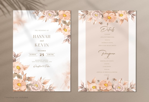 cartão de convite de casamento com floral marrom