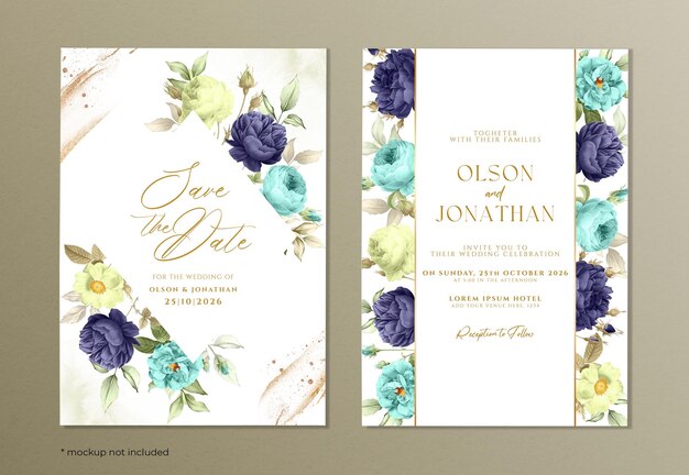 PSD cartão de convite de casamento com floral romântico